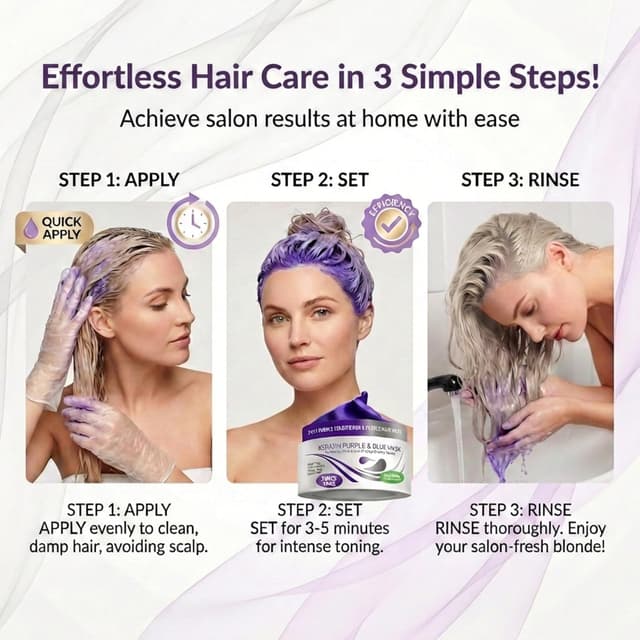 Detalle 2 de VITAMINS hair cosmetics Keratin Purple Hair Mask (Purple & Blue Toning Conditioner for Brassiness)