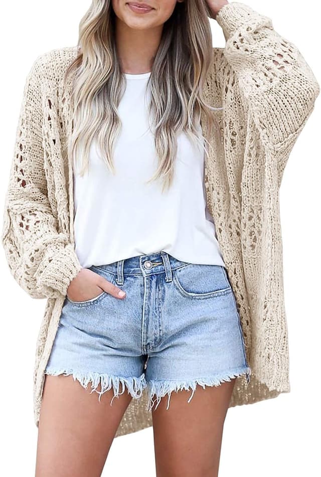 Detalle de Mafulus Women’s Crochet Cardigan Kimono Boho Knit Sweater (Open-Front, Oversized)