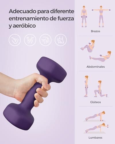 Detalle de SONGMICS juego de 2 mancuernas hexagonales de vinilo (2 x 2 kg) en violeta ceniza SYL64PL
