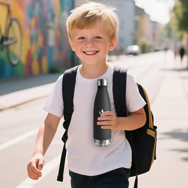Detalle de Motswedi Borraccia Termica Bambini 500 ml doppia parete 18/8 in acciaio inox, nero