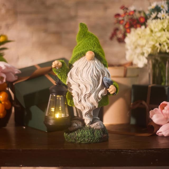 Detalle de TERESA'S COLLECTIONS lustige Gartenzwerge Figur mit LED-Solarlaterne (XL) – wetterfest, aus Kunstharz