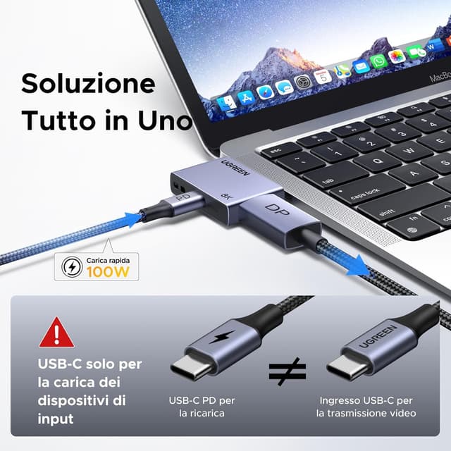 Detalle 2 de UGREEN Cavo USB-C a DisplayPort 1.4 con ricarica PD 100W e fino a 8K 60Hz