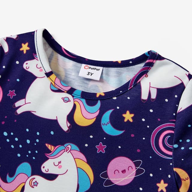 Detalle 2 de Lot de 3 robes d’été pour fille PATPAT (2 à 7 ans) – manches courtes à volants, 3 motifs