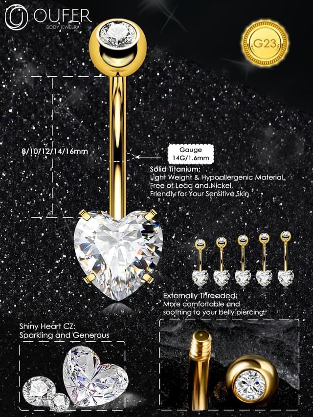 Thumbnail 4 de OUFER Piercing Nombril Titane Boules Cœur 1,6 mm