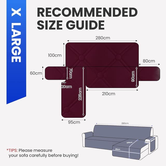 Detalle de Ystyle copridivano impermeabile reversibile angolare con penisola per 4 posti (L 280 cm) borgogna