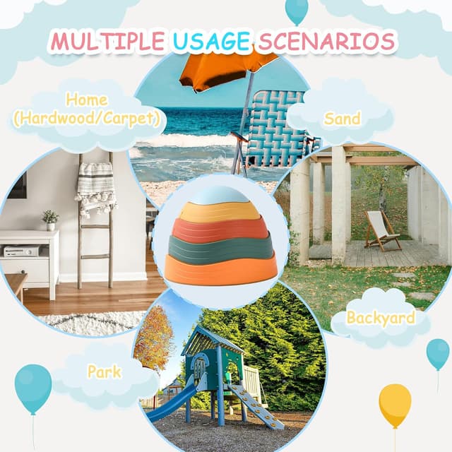 Detalle de LoomLark Balance Stepping Stones for Kids (5-Pack) — Non-Slip River Stones Obstacle Course for Ages 3–8+