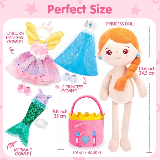 Detalle de Hahaland Dress Up Doll Playsets (Princess, Mermaid & Unicorn) with Plush Carry Bag