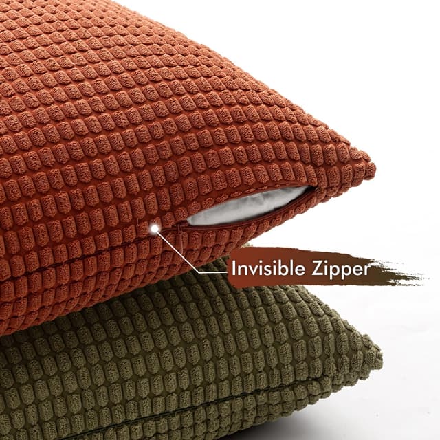 Detalle de MIULEE 4er Set Kissenbezug im Kordsamt-Look (40x40 cm) braun & grün