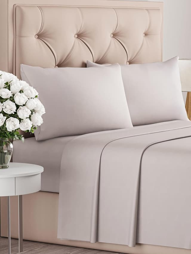 Detalle de Ensemble de draps 4 pièces gris clair : drap plat 225x255, drap-housse 135x190 et 2 taies 50x80