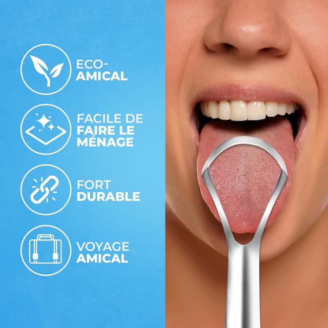 Detalle de HOKIN gratte-langue en acier inoxydable pour adultes (2 pièces) : nettoyeur d’hygiène buccale