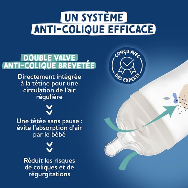 Detalle de Lot de 4 biberons DODIE Naissance anti-colique (2x150 mL + 2x270 mL) avec tétine multi-perforée