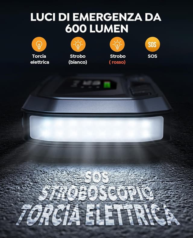 Detalle 2 de YaberAuto YA90 Avviatore auto 8000A (26800 mAh) con compressore 160 PSI, booster PD65W e luce 600 lm