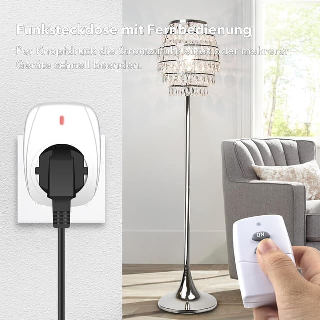 Detalle de HBN 1 Funksteckdose mit Fernbedienung (16A/3.680W) – kabellos schalten bis 30 m, weiß
