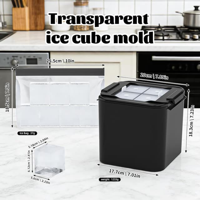 Detalle 2 de Bangp Crystal Clear Ice Cube Tray – clear silicone square ice cubes for bourbon, cocktails and slow-melting drinks