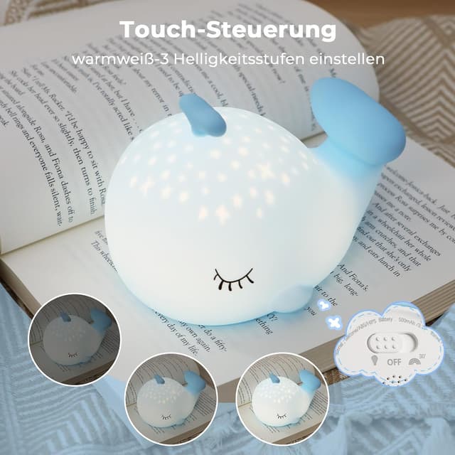 Detalle de JVURICE Nachtlicht Wal 1200mAh dimmbar