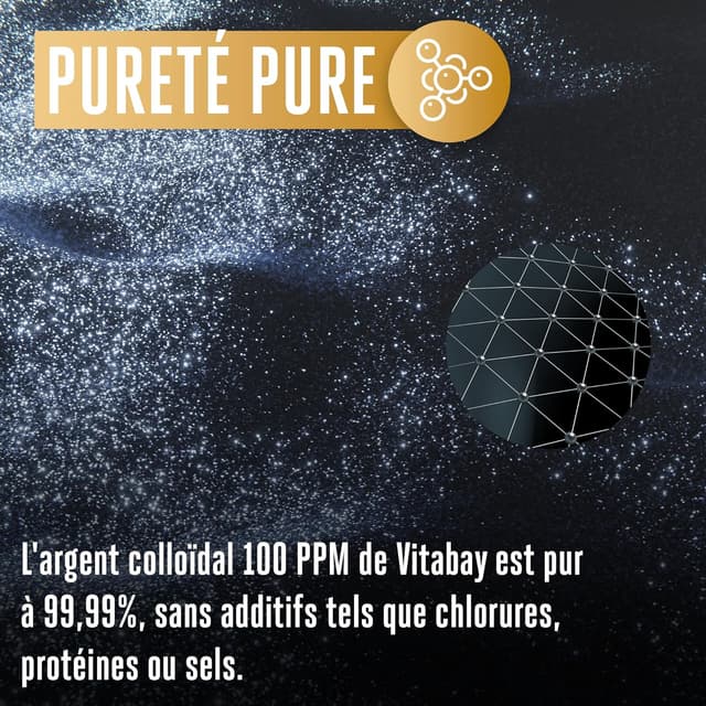 Detalle de Vitabay Med Argent Colloïdal 100 ppm ionique, 500 ml (vegan, flacon ambré) – à appliquer 3 fois par jour