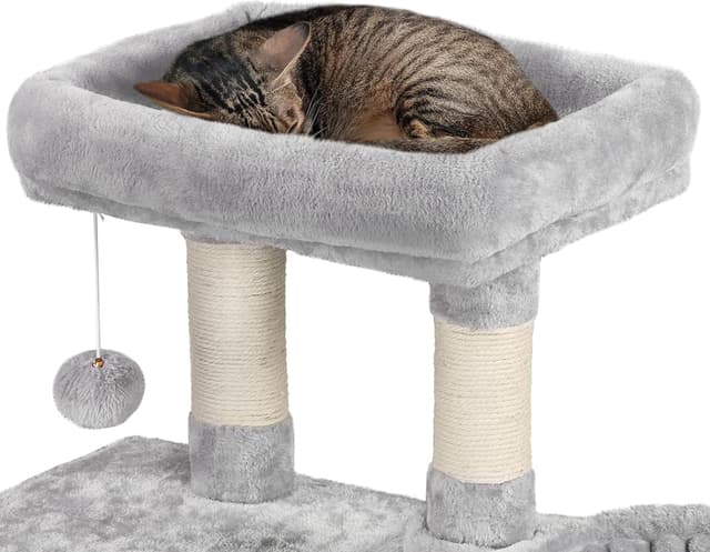 Detalle 2 de Yaheetech albero tiragraffi per gatti con corda in sisal e palla, 80 x 39,5 x 96 cm (grigio chiaro)