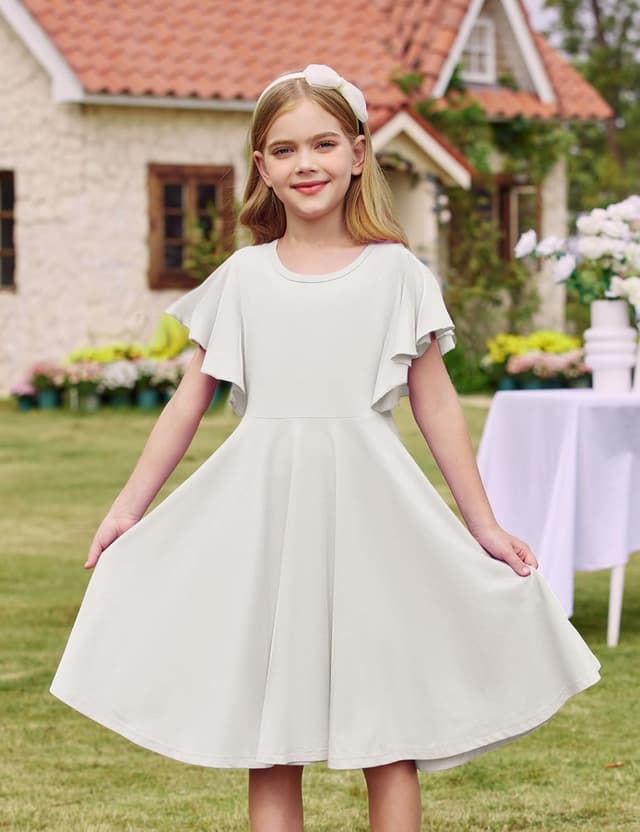 Detalle de Abito da bambina Arshiner con maniche a farfalla e gonna svasata (5-13 anni) in cotone