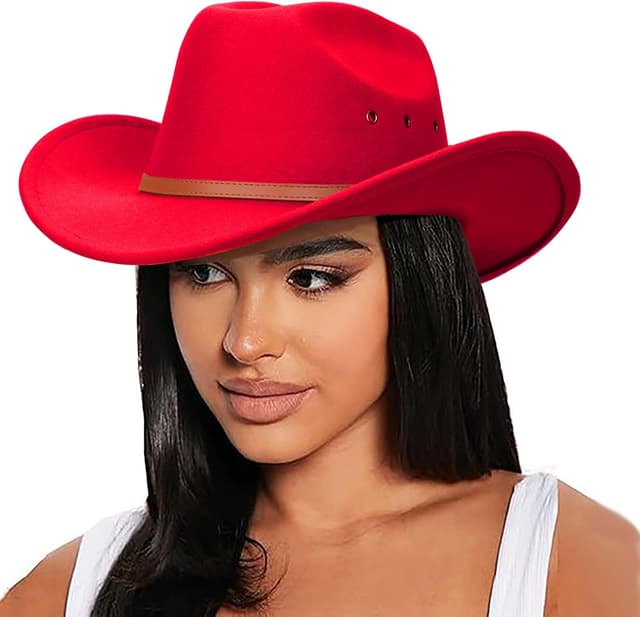 Detalle 2 de DRESHOW Cowboyhut mit breiter Krempe, Filzoptik und Schnallengürtel – unisex für Damen & Herren