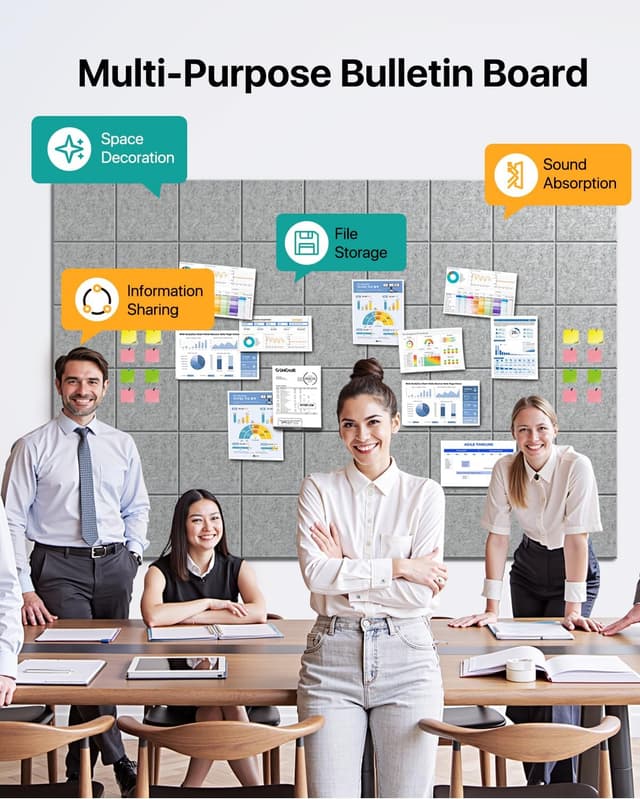 Detalle de Soundsbay Large Cork Board Felt Wall Tiles (120x90cm) – Self-Adhesive 12 Pack