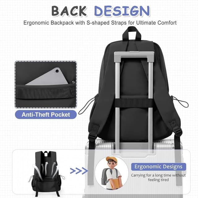 Detalle de WEPLAN Women’s School Backpack (14-inch Laptop) – Lightweight Waterproof 24.5L, H1-Black