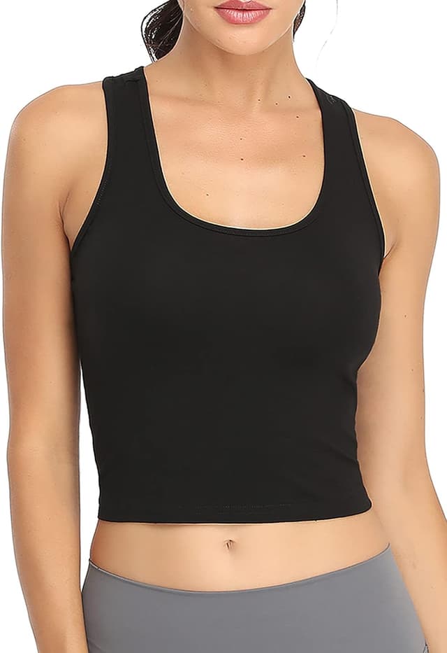 Detalle de Porvike Sports 3-Pack Women’s Crop Tank Tops (Racerback) in Cotton Blend