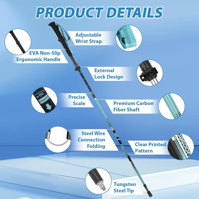 Detalle 2 de Qoosea Bastón de Senderismo para Mujer 110-125 cm