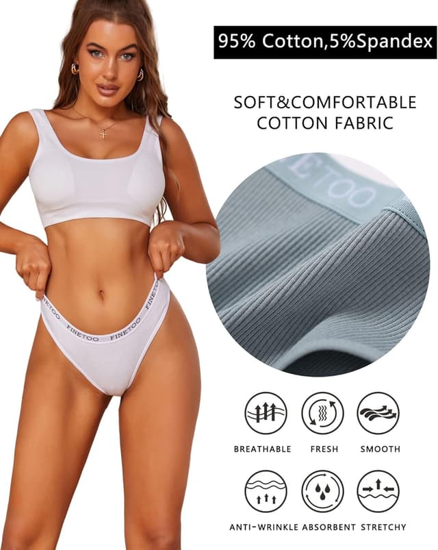 Thumbnail 5 de FINETOO String Tanga 5-pack cotton thongs for women 🩲