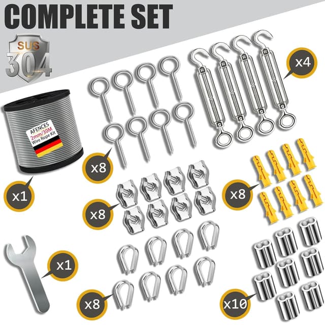 Detalle de AFences 30M Premium Stainless Steel Garden Wire Kit with M5 Turnbuckle Tensioner