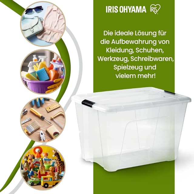 Detalle de Iris Ohyama BSB-55 Aufbewahrungsboxen mit Deckel (55 l) im 4er-Set, transparent