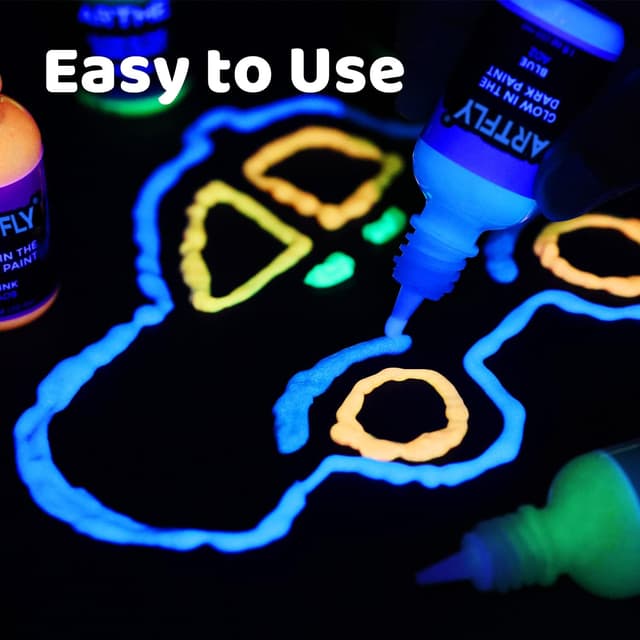 Detalle de ARTFLY Kit de peinture fluorescente acrylique brillante dans le noir – 12 couleurs (30 ml) pour DIY & décos