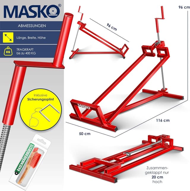 Thumbnail 6 de MASKO® XXL Rasentraktorheber bis 450 kg – verstellbare Hebevorrichtung mit Neigung und Bürste