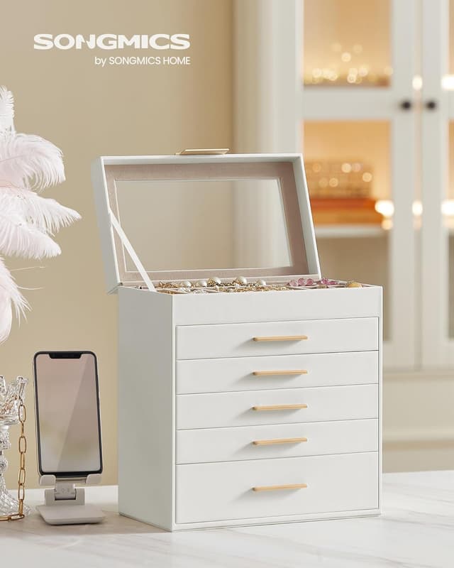 Detalle 2 de SONGMICS GISELLA Schmuckbox Glasdeckel 6 Ebenen