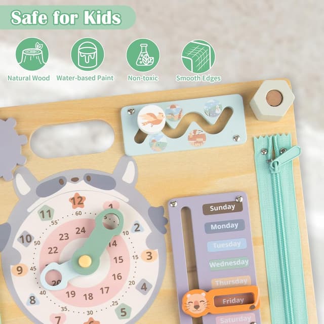 Detalle de Smartwo Large Double-Sided Montessori Busy Board (Safari) for Toddlers 2–4