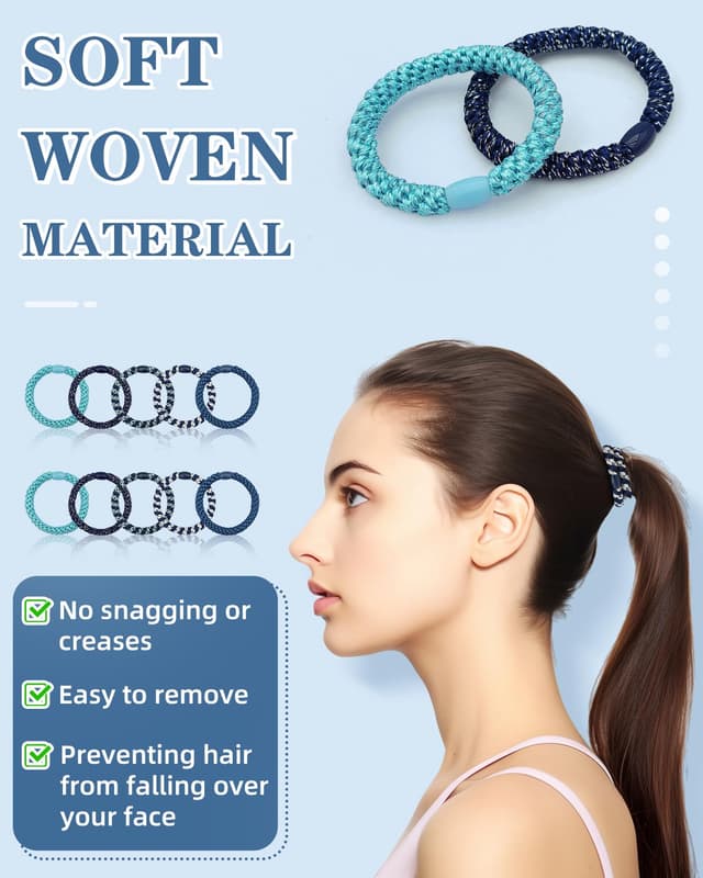 Detalle de Kisvic Haargummis Mädchen – 10 mehrfarbige Zopfgummis (dunkelblau), elastische geflochtene Haarbänder