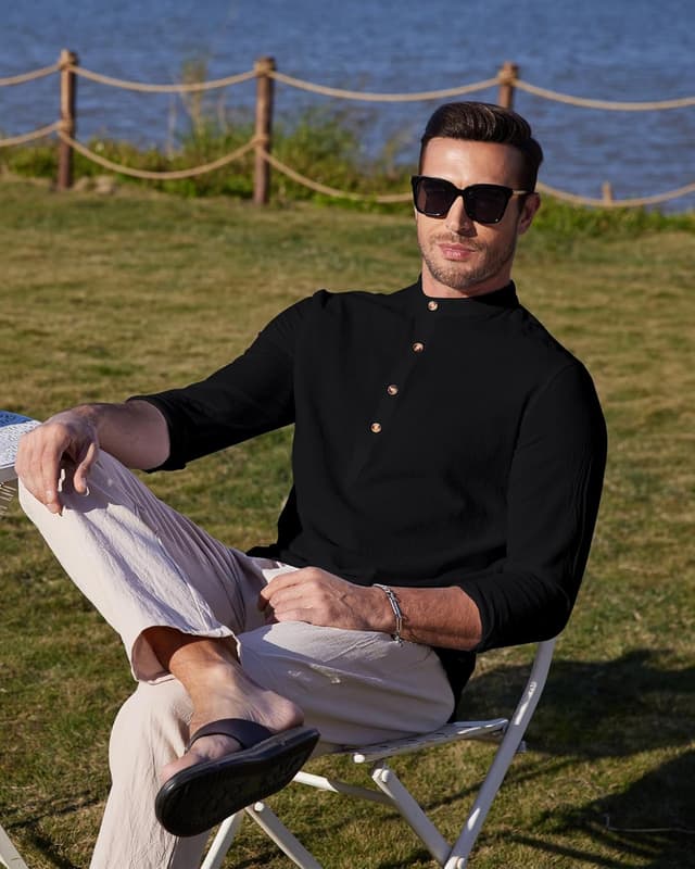 Detalle 2 de YAOBAOLE chemise en lin Henley