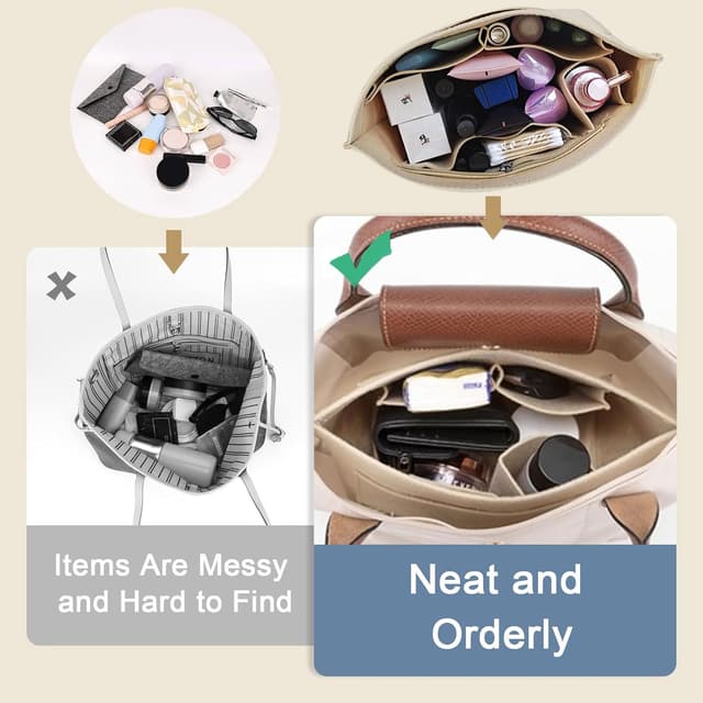 Detalle 2 de Sunshine smile Organizer für Longchamp Tasche (Filz-Taschenorganizer mit mehreren Fächern)