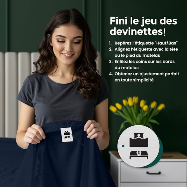 Detalle de Utopia Bedding Drap housse bleu marine 90 x 190 cm à bords 30 cm (certifié Oeko-Tex)