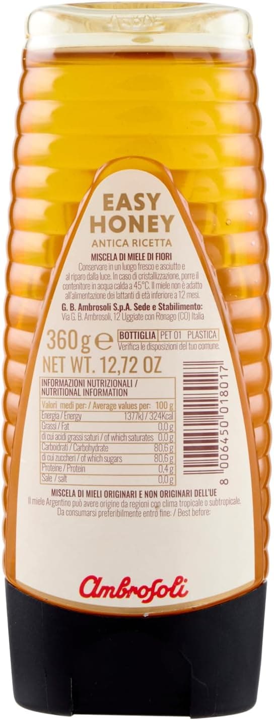 Detalle de Ambrosoli Easy Honey 360 g – miele in flacone squeeze con dosatore salvagoccia