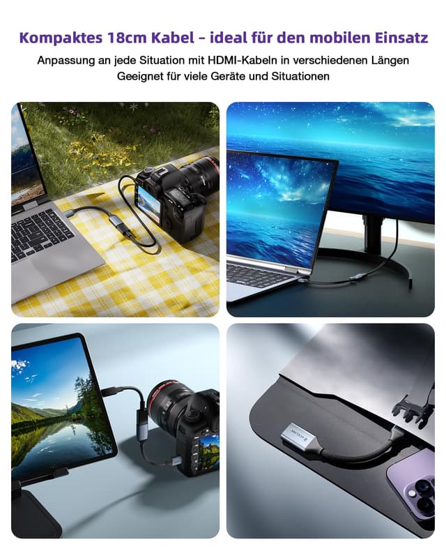 Detalle 2 de VCELINK 8K Mini-HDMI auf HDMI 2.1 Adapter (2.1) – 8K@60 Hz / 4K@120 Hz, vergoldeter Mini-HDMI-Stecker, 18 cm Kabel