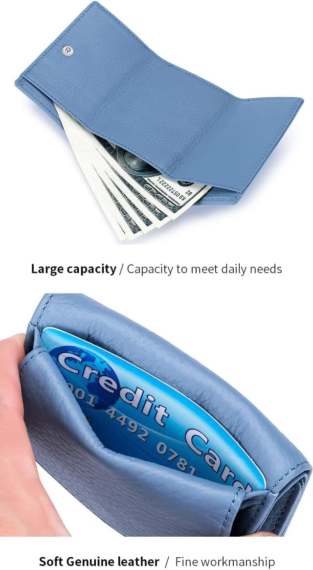 Detalle de ZhaoCo kleine Geldbörse Damen mit Münzfach aus echtem Leder (Khaki) – RFID-Schutz & Mini-Portemonnaie