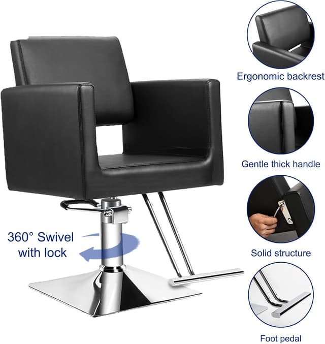 Detalle 2 de Hairdresser Barber Salon Chair (Black) with Heavy-Duty Hydraulic Pump, 360° Swivel, 330 Lbs Capacity