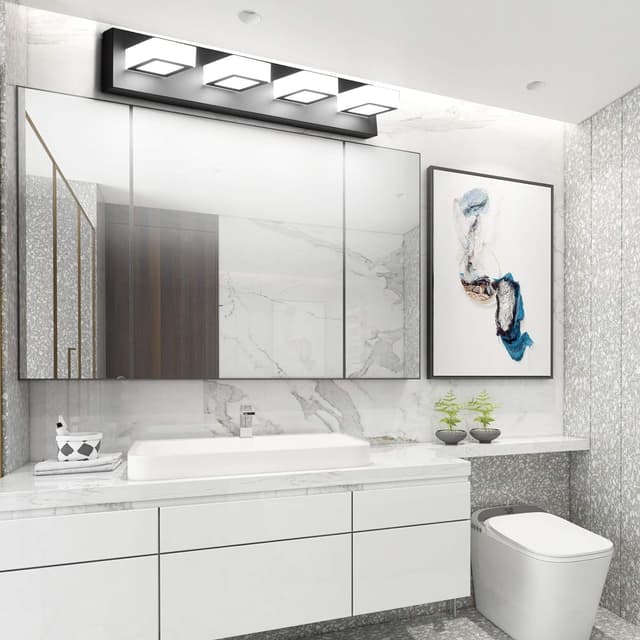 Detalle 2 de Ralbay LED Black 4-Light Acrylic Vanity Light Fixtures (Modern Matte Black) for Bathroom