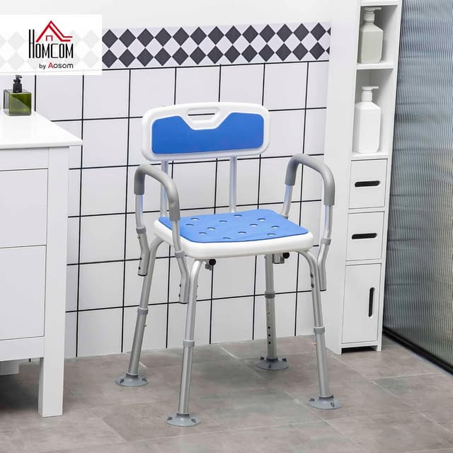 Detalle de HOMCOM Tabouret de douche chaise ergonomique à hauteur réglable (6 niveaux) en alu et HDPE, 136 kg max