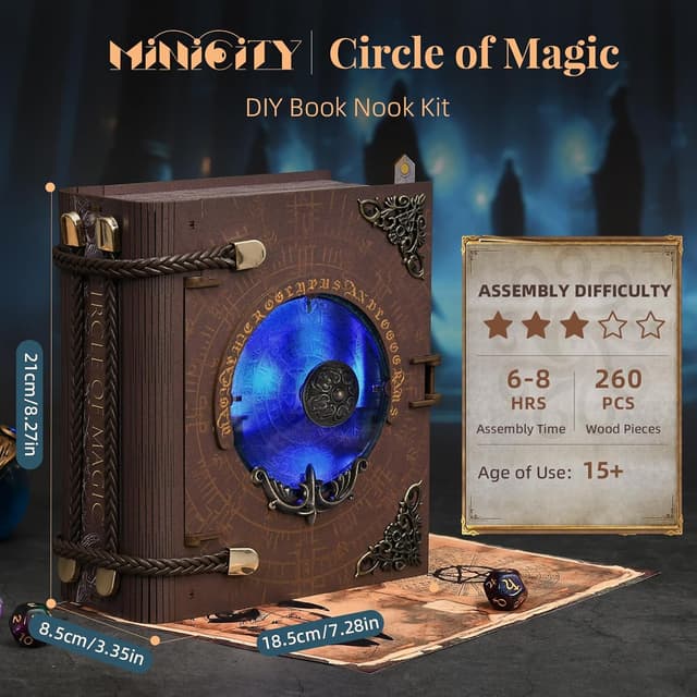 Detalle de MiniCity MiniCity DIY Book Nook Kit – Booknook-Hausmodell mit LED (Circle of Magic)