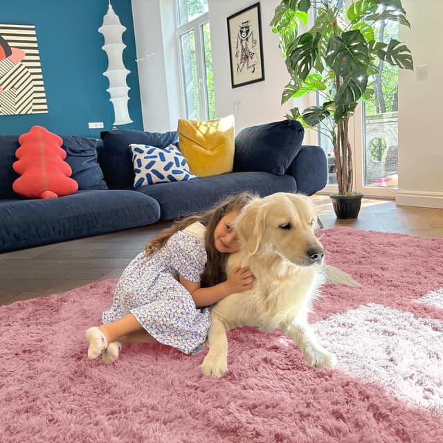 Detalle de Homaxy Fluffy Shaggy Rug (140 x 200 cm) – Anti-slip, machine washable shag rug for living room, kids room and nursery (Pink)