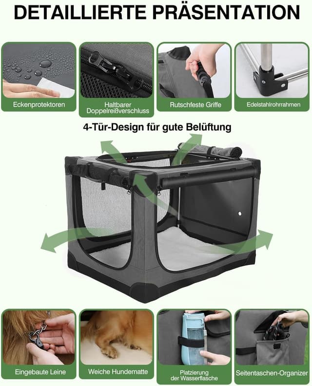 Thumbnail 6 de derimkcoa faltbare Hundebox für mittlere Hunde (76 x 54 x 54 cm) – grau