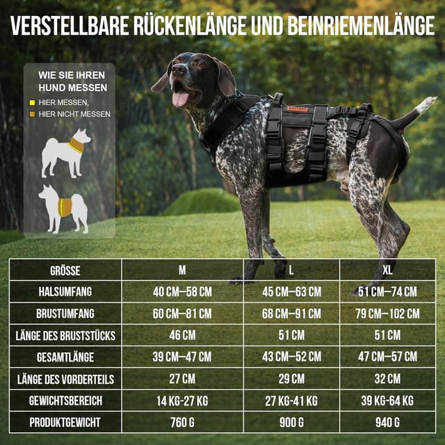 Detalle de OneTigris SKYEWALKER Unterstützungsgeschirr für Hunde – einstellbar mit 2 Griffen und Hebeschlaufe