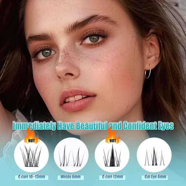 Detalle de Obeyalash künstliche Wimpern natürlich (C-Curl), einzeln & als Cluster-Set, 10–13 mm, 84 Stück – DIY-Wimpernverlängerung