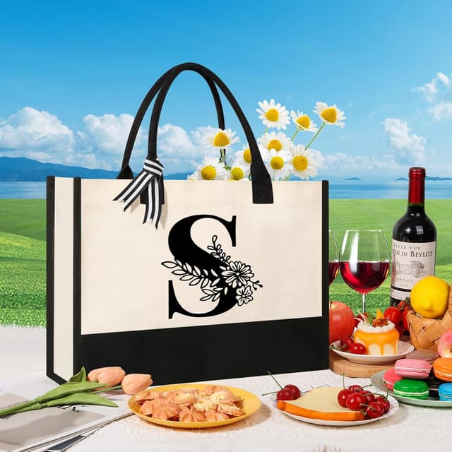 Thumbnail 5 de Tecanne Initial Canvas Tote Bag